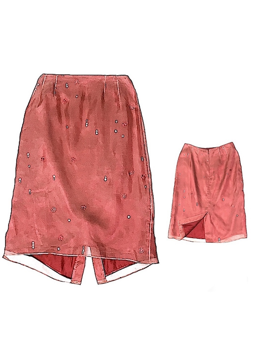 Y2K INC International Concepts Sequin Floral Embroidered Silk Skirt 2 Red Pink